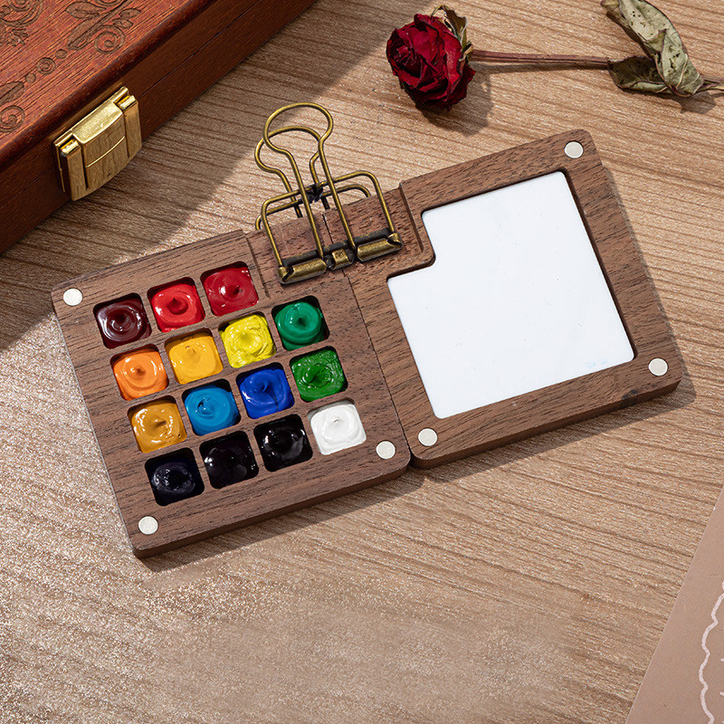 

Portable Travel Watercolor Set Schmincke Watercolor 8 Colors Mini Walnut Paint Box Sketchbook Student Outing Art Supplies