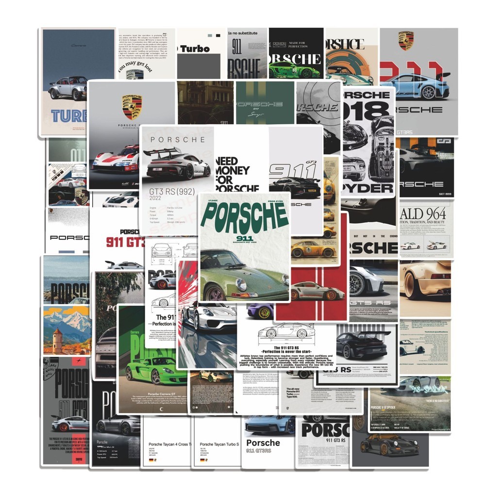 

COD 50 Pcs Stiker Poster posrche Lucu Anti Air Untuk Dekorasi Notebook Sepeda Skateboard Handphone