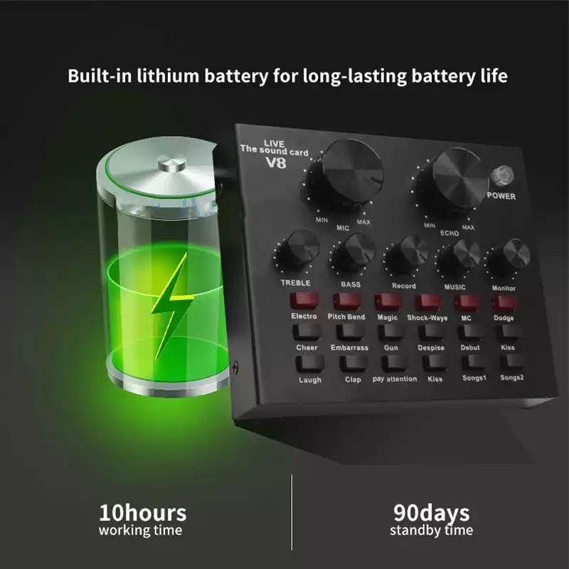 Bomransit_1 - Kuke V8 Soundcard Mixer Bluetooth Audio Usb Karaoke Streaming Hp Berkualitas