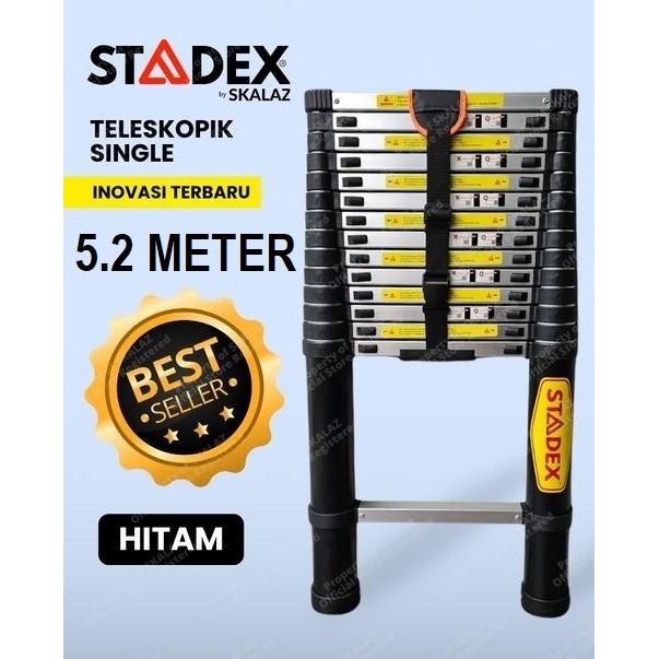 STADEX TANGGA TELESKOPIK SINGLE 5.2 MTR ALUMUNIUM HITAM