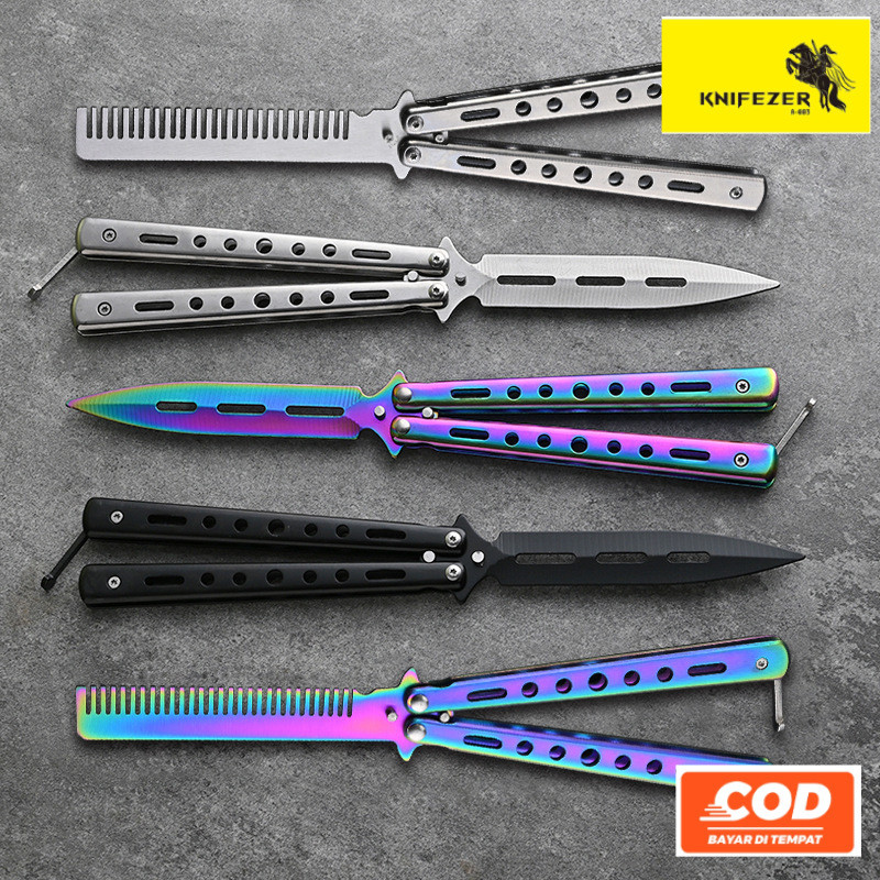 KNIFEZER Balisong Butterfly Training Knife Pisau Sisir Lipat Tumpul Latihan Mainan Anti Karat