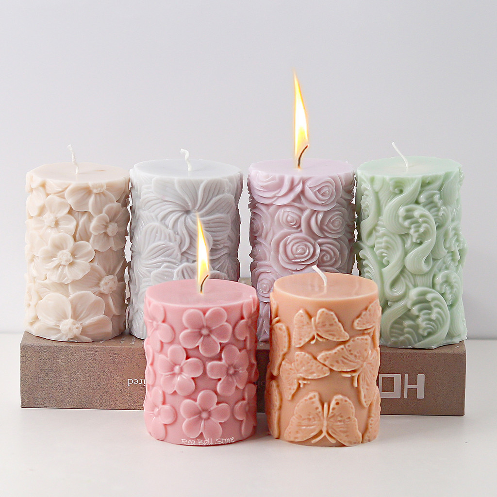 

Rose Butterfly Columnar Candle Silicone Mold Cylindrical Aromatherapy Candle Gypsum Resin Mould DIY Candle Ornament Gifts Molds