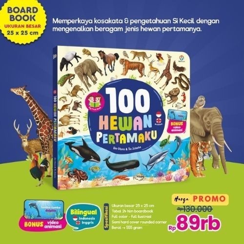 buku 100 gambar hewan pertamaku big boardbook buku anak 1 tahun