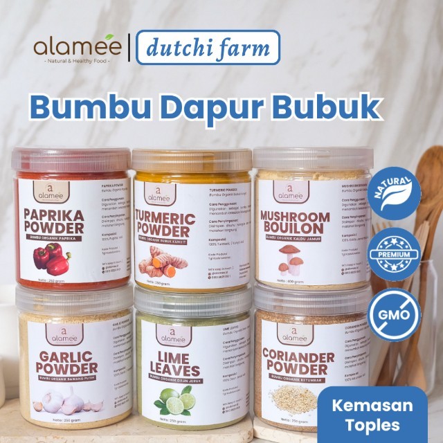 

ALAMEE Bumbu Dapur Bubuk Lengkap Bawang Bombay Lada Hitam Powder Organik Praktis Siap Pakai Toples Dutchi Farm