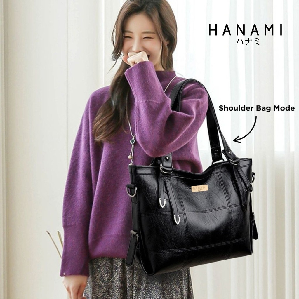 HANAMI Tas Selempang Wanita Kulit Hitam Sarnia TA507B5 Premium Fashion Shoulder Kuliah Kerja Totebag