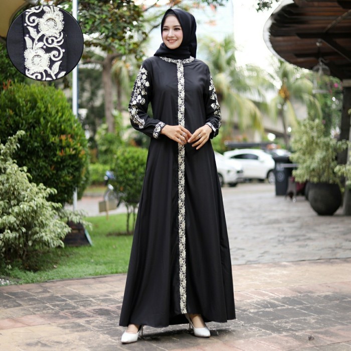 NEW -GAMIS BUSUI KATUN TOYOBO BORDIR // GAMIS BUSUI // GAMIS BORDIR - Hitam, M