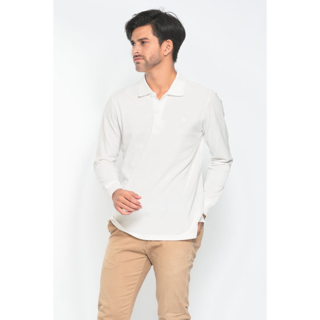 Hassenda Kaos Polo Shirt Kerah Pria Polos Lengan Panjang Arsenio Putih