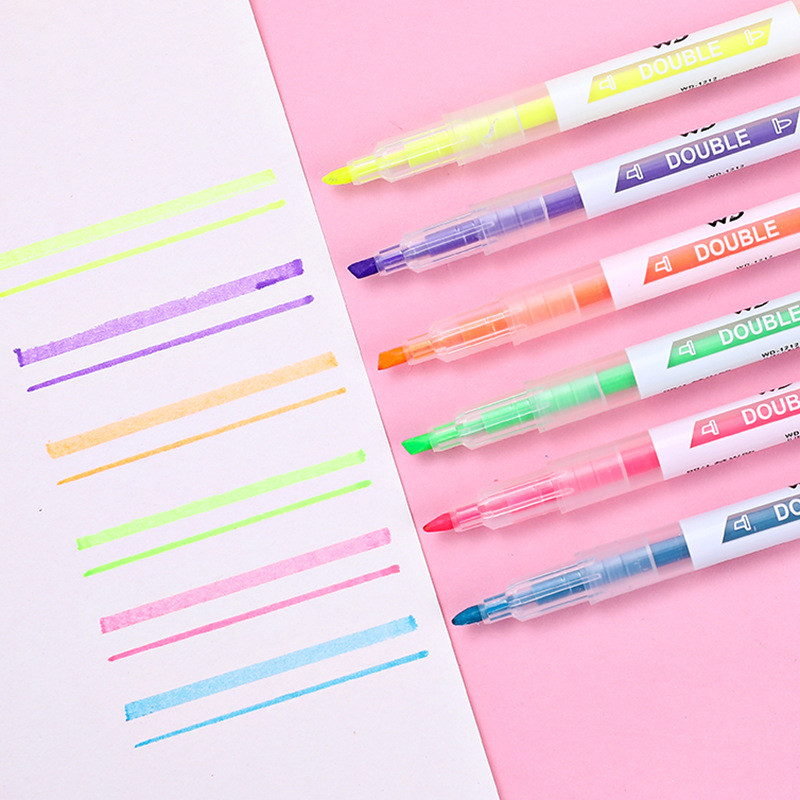 

6Pcs/set Double-headed 12color Highlighter Pen Candy Colors Students Writing mark Journal Pens School Supplies