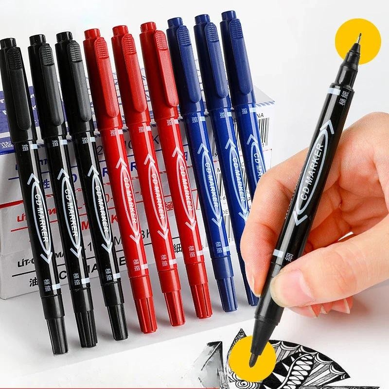 

1pc Double Tip Art Black Blue ink Permanent Paint Marker Pen for Plastic Wood Stone Metal Glass Doodling Marking Graffiti