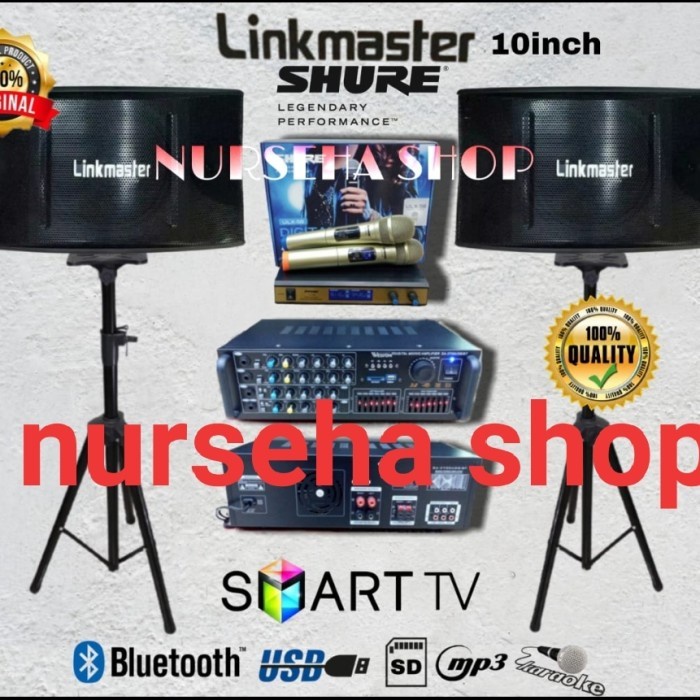 paket karaoke LINKMASTER 10 INCH free stand dan mic wireless shure