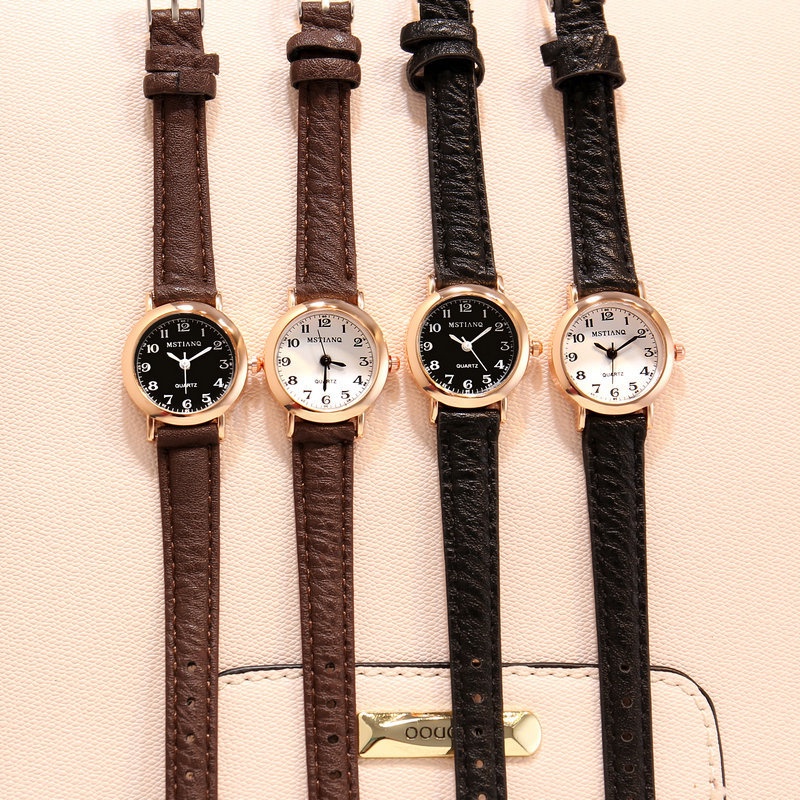 Jam Tangan Wanita INS Fashion Kulit Retro Round Small Women Watches Analog