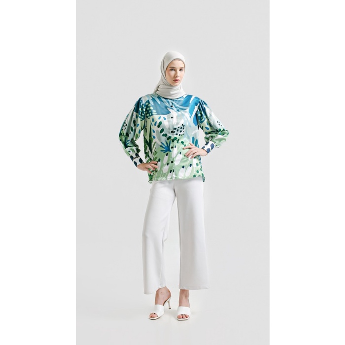 ✨LARIS✨-Baju Atasan Kemeja Wanita Bahan Satin Bunga-Bunga - AA