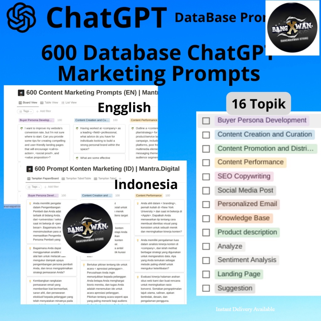 

600 ChatGPT Marketing Prompts - Chat GPT | Topik Content Creator, Keyword, SEO, Copywriting