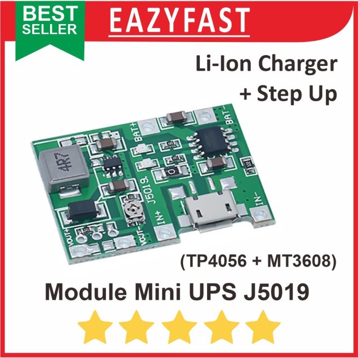 Modul J5019 TP4056 MT3608 Mini UPS Charger Lithium 18650 Step Up Boost