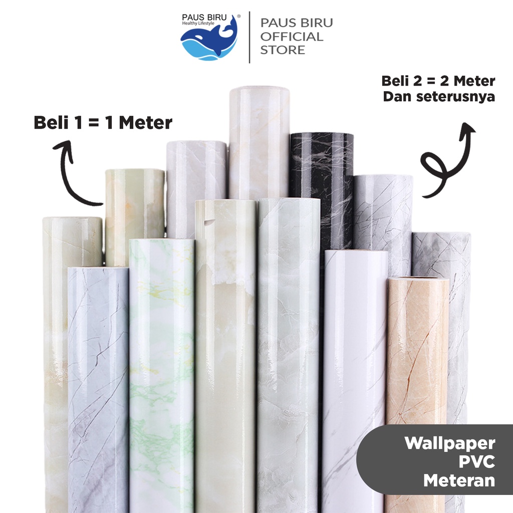 Wallpaper Dinding Meteran Marble dan kayu Roll PVC