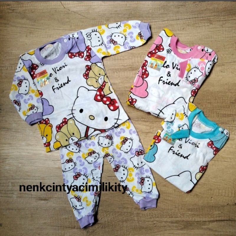 setelan piyama panjang dres bayi perempuan 3-12 bulan motif HELLO KITTY/baju panjang celana panjang 