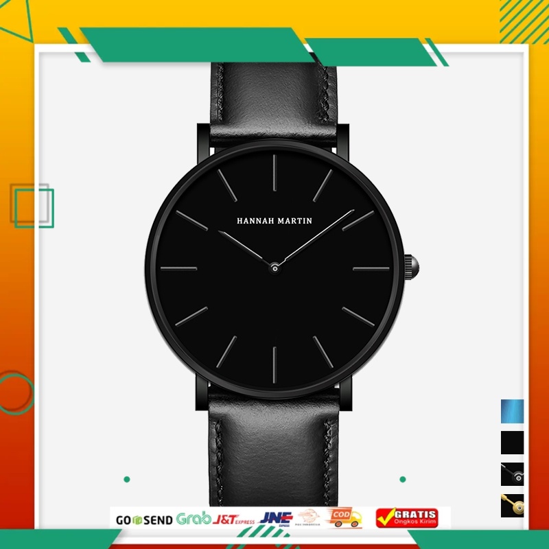 PREMIUM ORI / HANNAH MARTIN Jam Tangan Pria 100% Original Keren Sangat tipis Quartz COWOK Couple Kulit Anti Air Men Watch COD Laki Arloji Men Watch murah CH03+