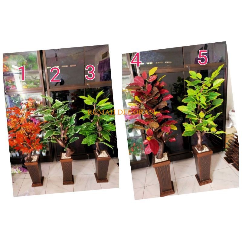 Pohon dan pot anggur, alpukat, dan daun singkong artificial jumbo