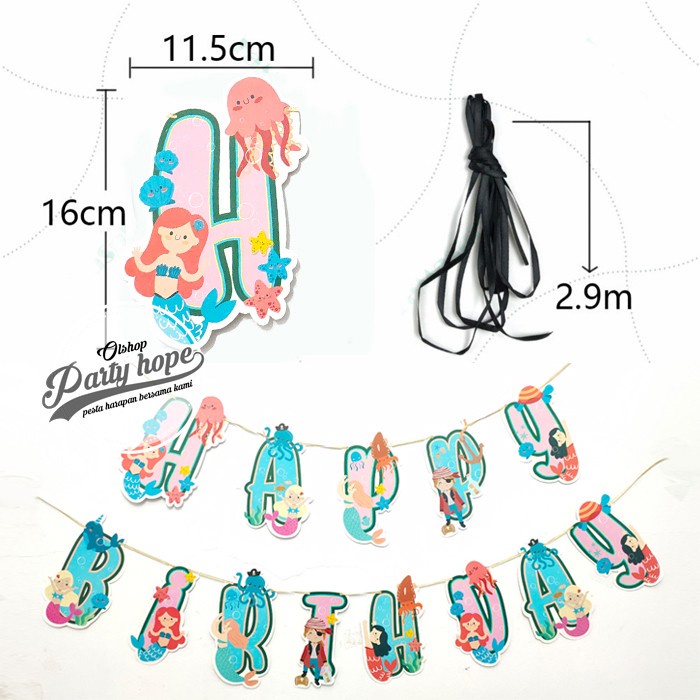 Banner shape mermaid / Bunting Flag mermaid / hiasan ultah hbd mermaid