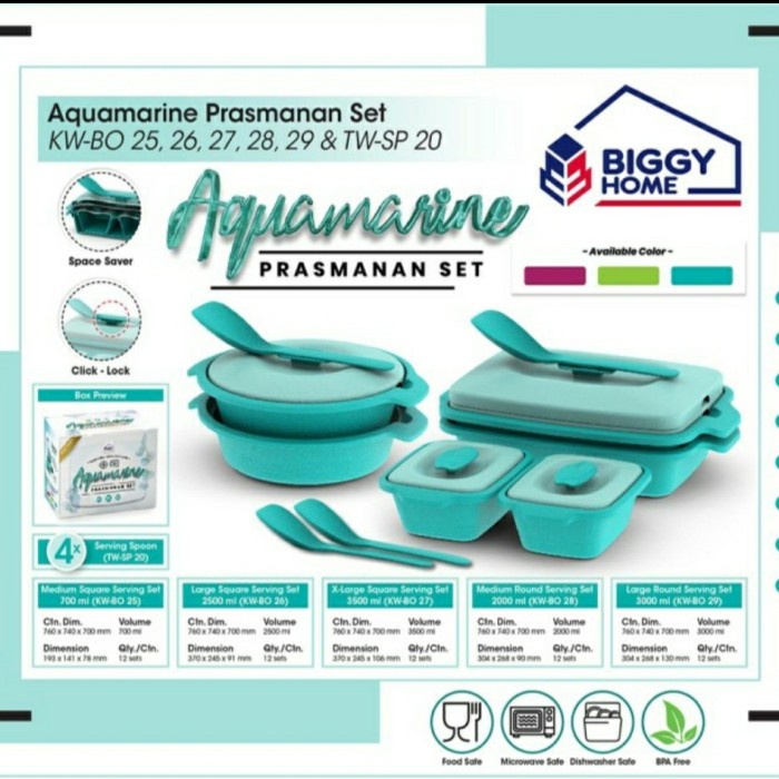 MURAH -Prasmanan Set - Kotak#tupperware set sayur lauk Aquamarine Biggy set - Hijau- 1.2.23
