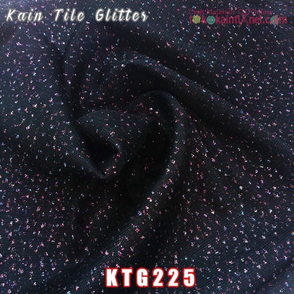 [CS] KTG225 Kain Tile Glitter Hitam Glitter Pelangi 2