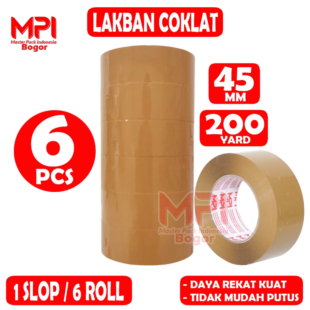 

6 PCS - Lakban Coklat MPI 45 mm x 200 yard / Lakban Packing - Master Pack Indonesia