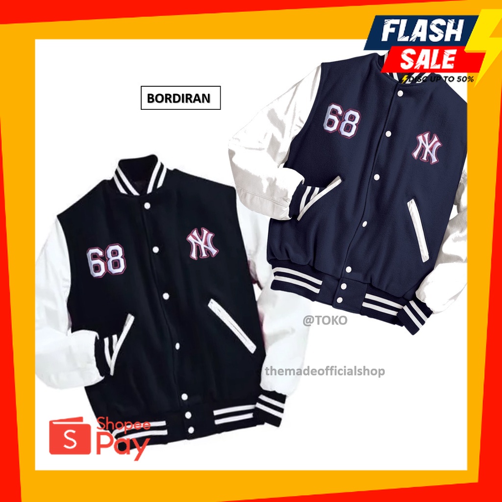 OUTFIT JKT48 | Jaket Baseball NY Motif Bordir Original / Jaket Baseball Varsity Bordiran Motif NY Wa