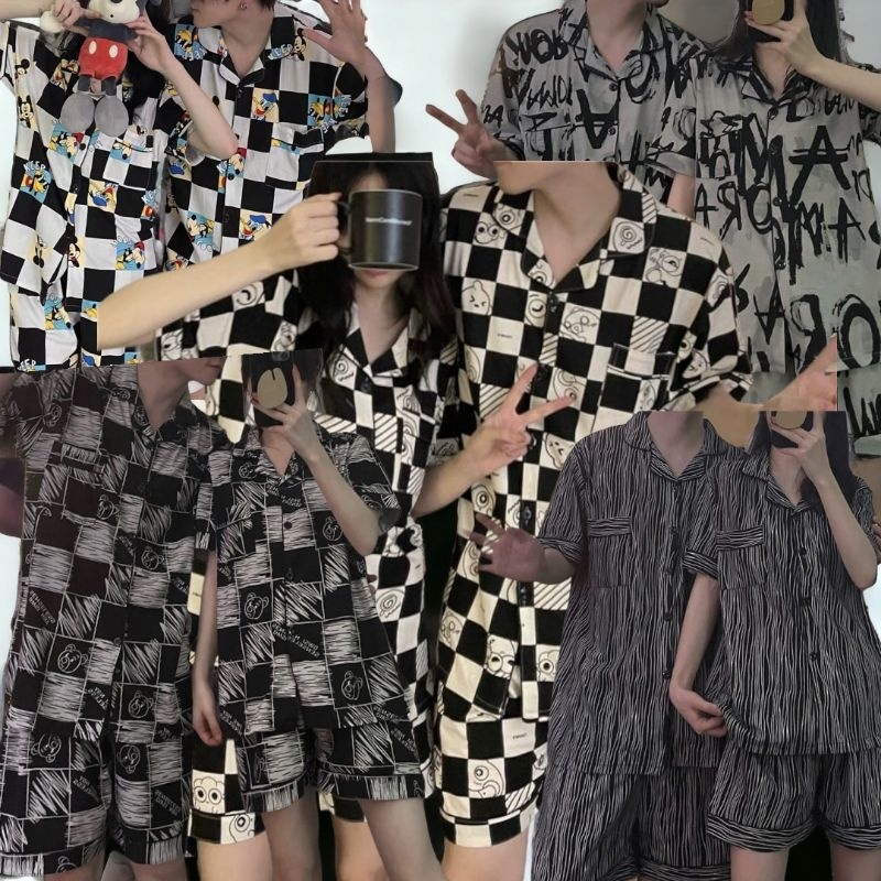 SETELAN HOTPANT PIYAMA BAJU KAOS TIDUR WANITA PRIA COUPLE FAMILY SUAMI ISTRI  DEWASA KOREA KATUN IMP