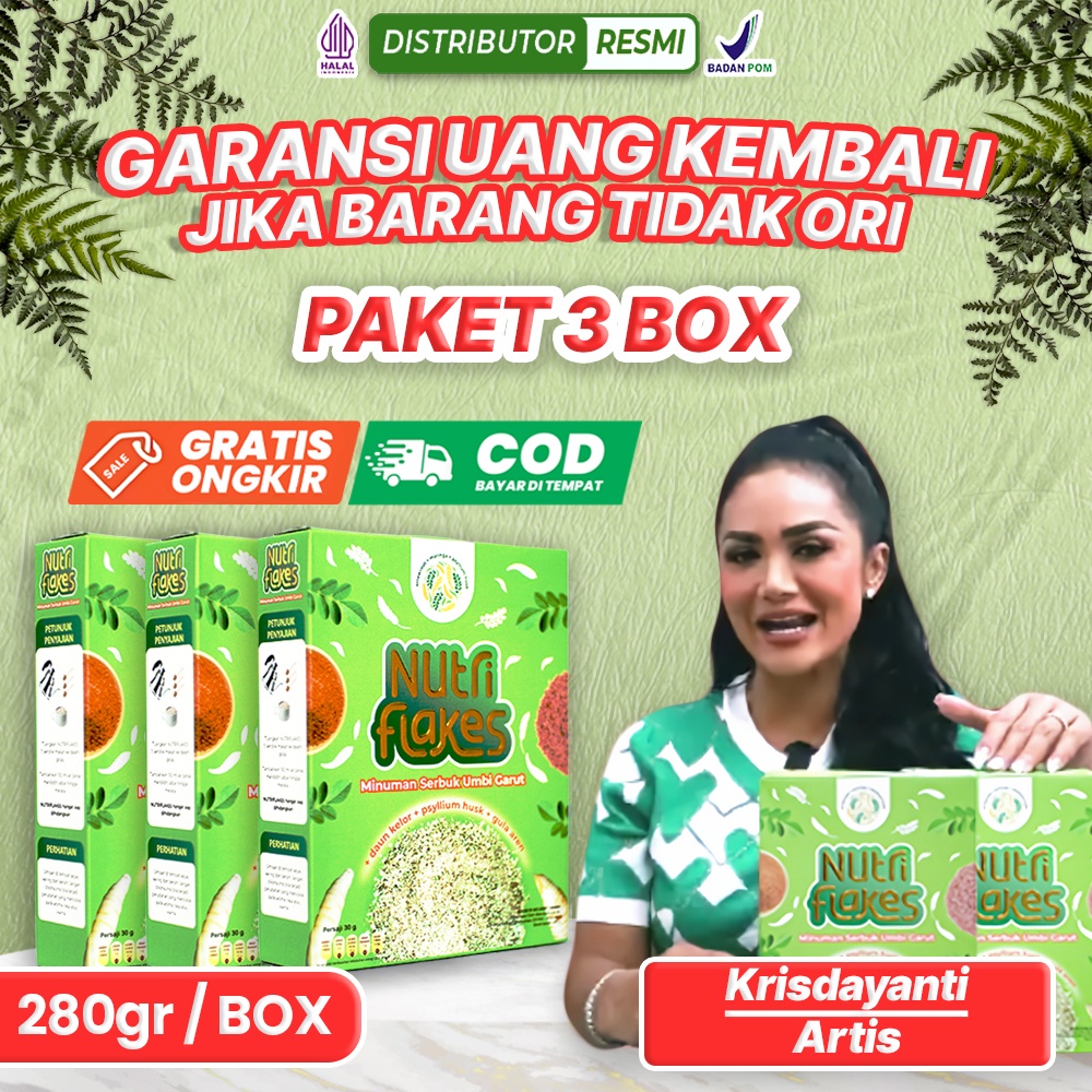 

100% ORIGINAL NUTRIFLAKES PROMO 3 BOX | Sereal Umbi Garut Penuh Serat Pengganti Sarapan Ampuh Jaga Kesehatan Pencernaan dan Cocok Untuk Diet Sehat 280 gr