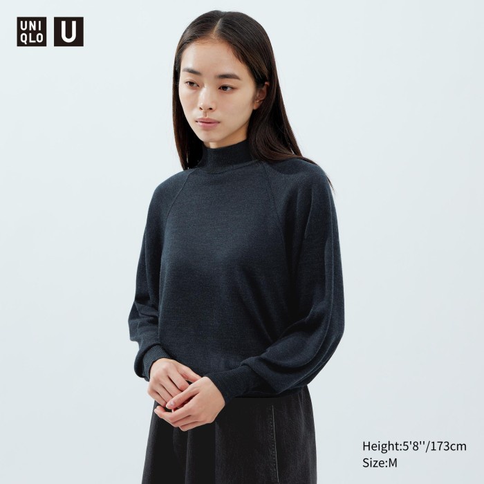 UNIQLO Sweater Merino Blend Lengan Volume (Panjang) 462701 Wanita S - 68 BLUE