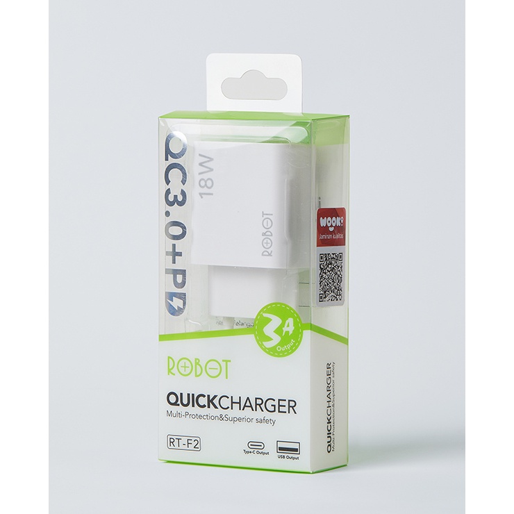 ROBOT Adaptor CHARGER RT-F2 QUICK CHARGER DUAL PORT 3A QC3.0+PD