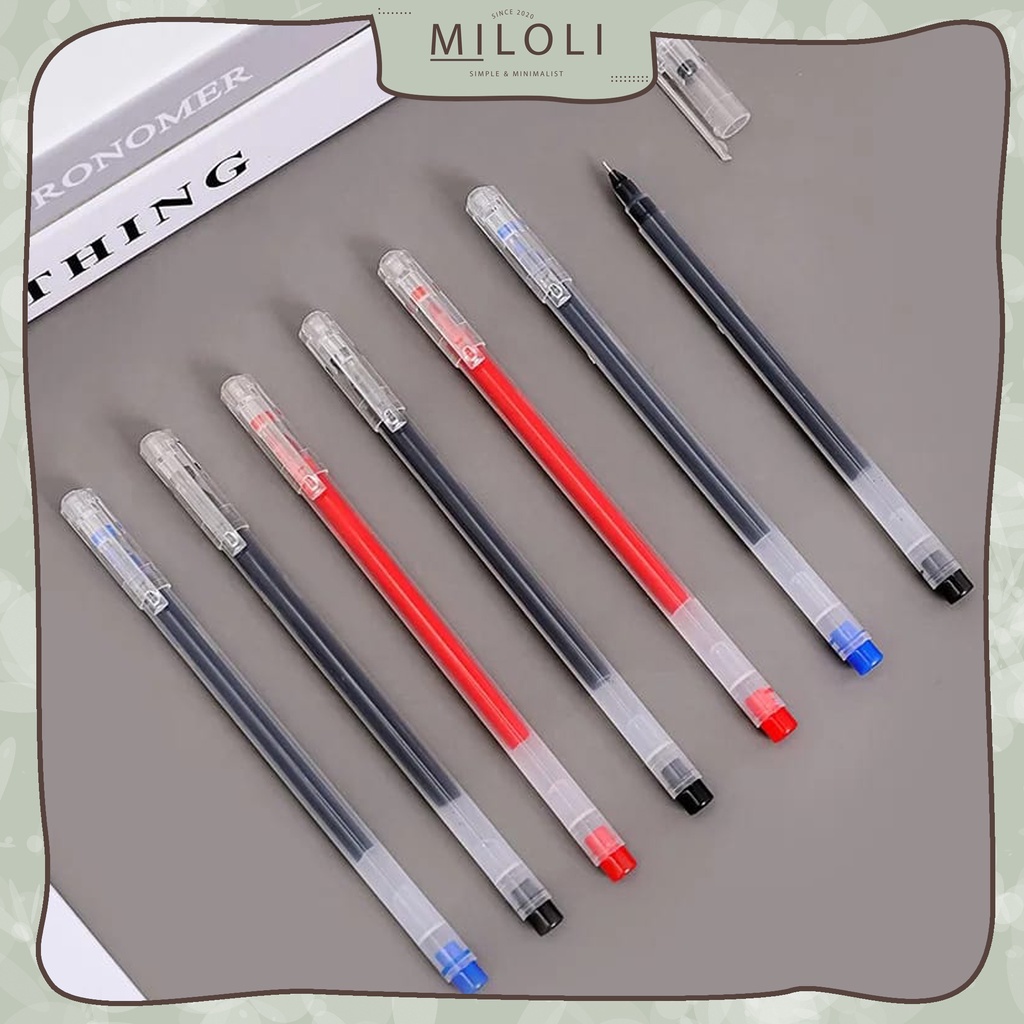

[MILOLI] 1pcs Gel Pen 0,5mm Black Blue Red Pulpen Polos Tinta Cair Stationary - D0056