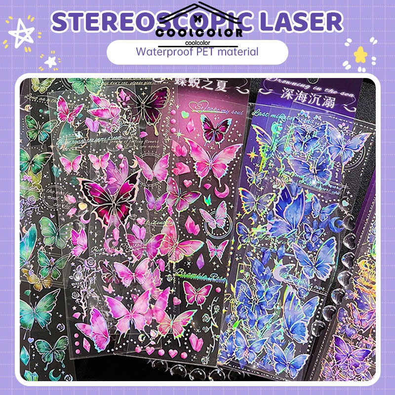 

COD❤️Laser Relief Butterfly Sticker,Tiga Dimensi Dekorasi,Ledger Tangan Pet Stiker,Bahan Vintage-cl