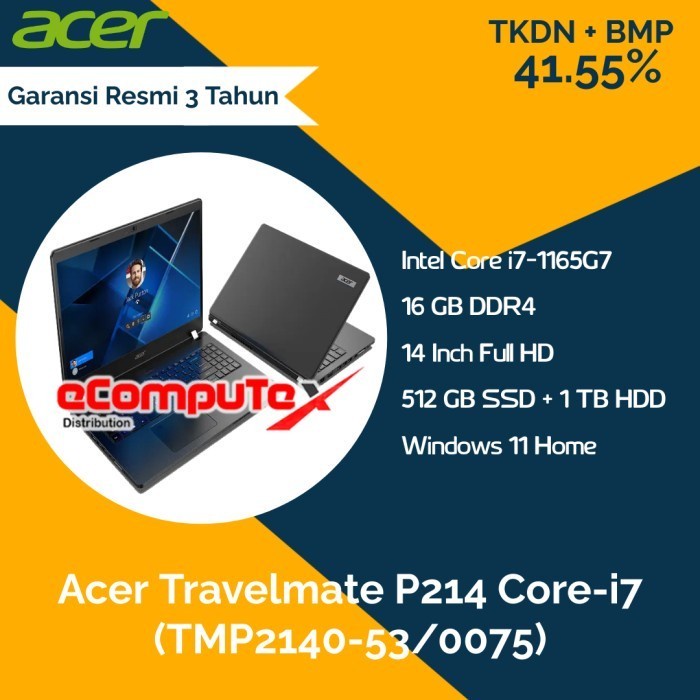 Laptop Acer Travelmate P214 (TMP2140-53/0075) i7 16GB 512GB+1TB - TKDN