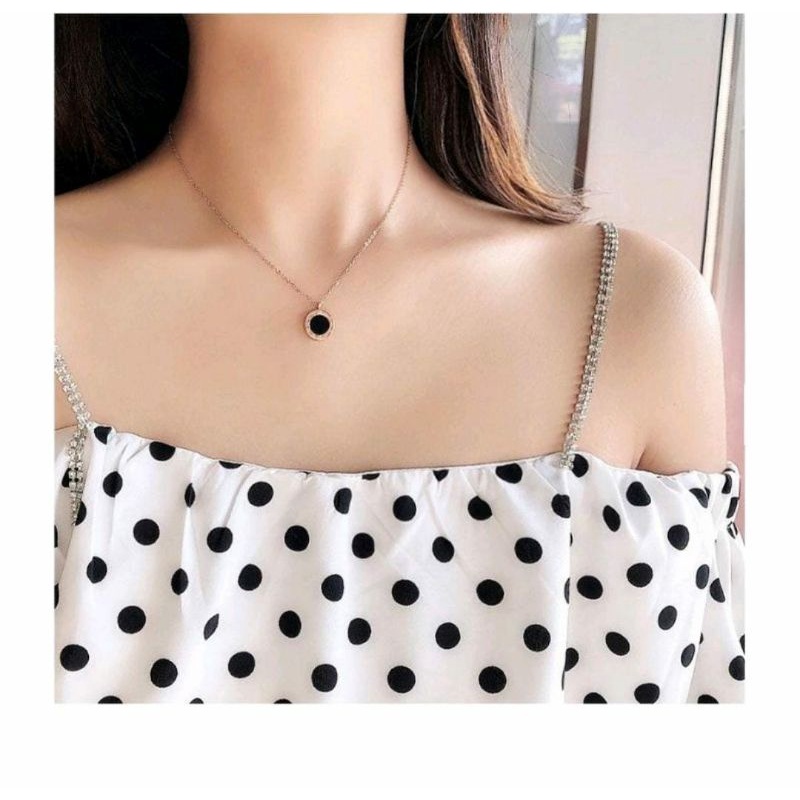 (DK0136) [✅ GROSIR bs COD] Perhiasan Kalung Titanium Liontin Wanita Bulat Hitam Putih Style Korea Im