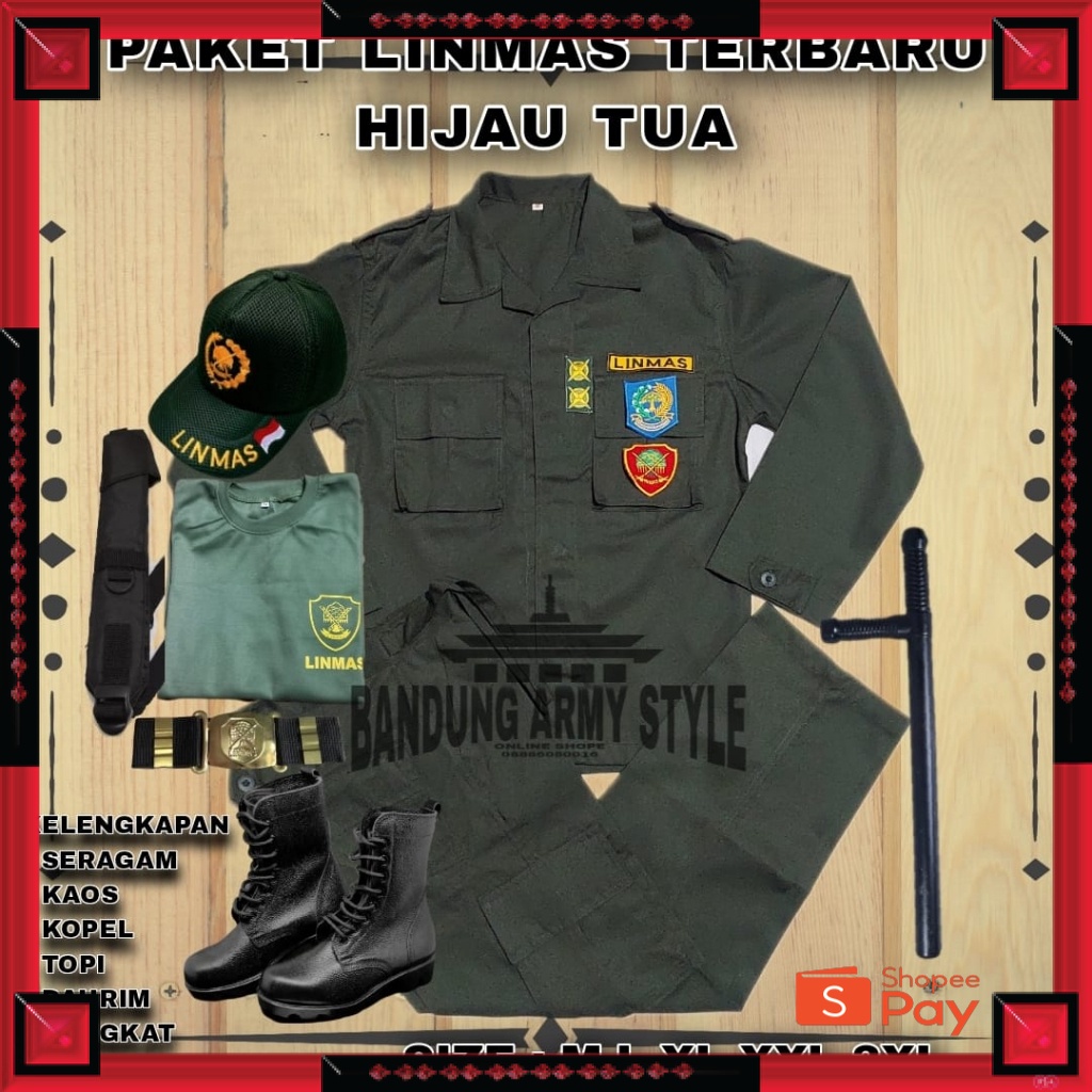 12.12 SERAGAM SALE / SERAGAM LINMAS. PAKAIAN LINMAS. SERAGAM HANSIP TERBARU .LINMAS HIJAU ARMY ,STEL