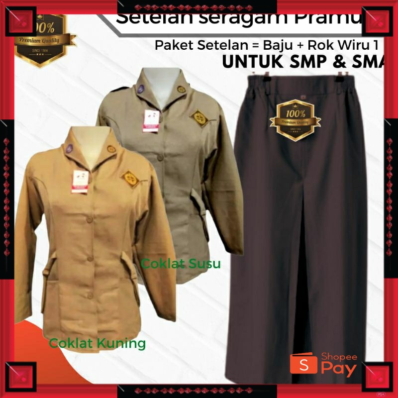 12.12 SERAGAM SALE / Setelan Seragam Sekolah Kemeja Tali Pramuka Coklat + Rok Span Belah 1 Depan/ Wi