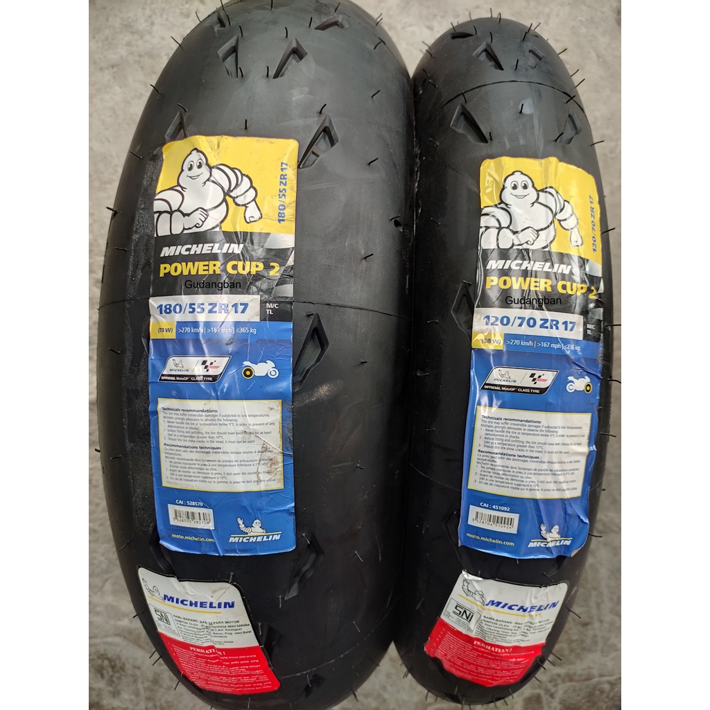 Paket POWER CUP EVO 2 120 70 ZR17 dan 180 55 ZR 17 MICHELIN BAN LUAR MOGE RADIAL ROAD ORIGINAL BARU