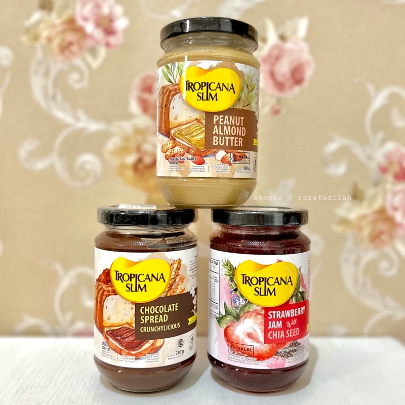 

COD TROPICANA SLIM CHOCOLATE SPREAD CRUCHYLICIOUS , STRAWBERRY JAM , PEANUT ALMOND BUTTER ( SELAI BEBAS GULA )