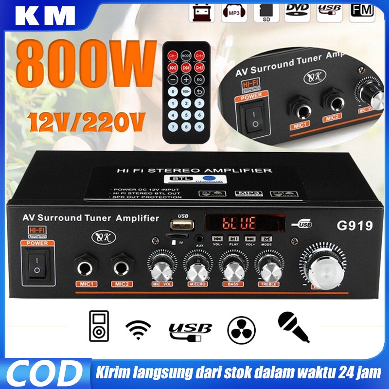 800W G919 Mini Amplifier 12V/220V FM SD HiFi bluetooth 5.0 Stereo Audio Player Power Amplifier 2
