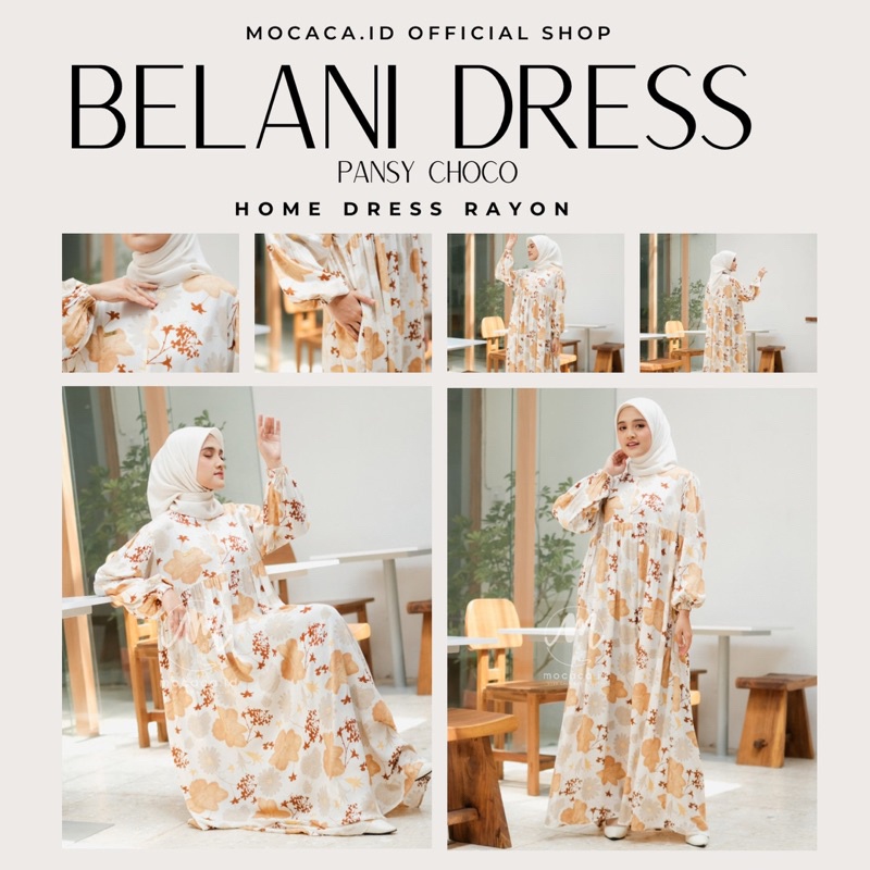 Belani Dress Cream Flower Gamis Rayon Motif Premium Lengan Balon Babydoll 3 Susun ada tali samping A