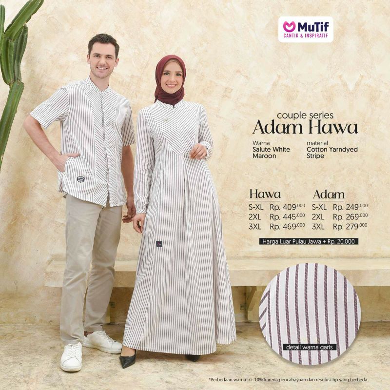 Baju Keluarga Mutif Couple Series Adam Hawa Salute White Maroon Mutif Hawa Mutif Man Adam Baju Muslim Sarimbit Couple Lebaran 2024