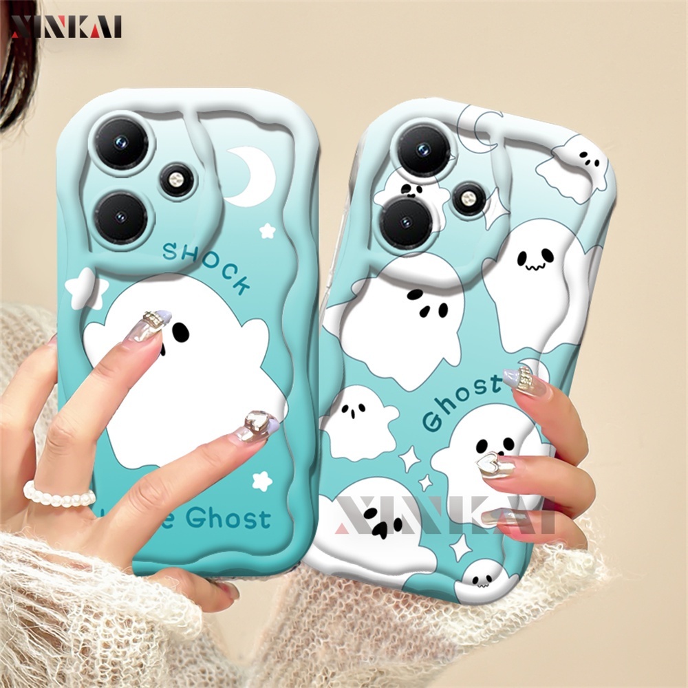 Casing hp Infinix Hot 30i Smart 8 Note 12 G96 Smart 7 Smart 6 Smart 5 Hot 20S Note 12 Pro 30 Play Hot 12 Play 11 Play 9 Play 10 Play Hot 10S Soft Case Cute Green Gradient Ghost Funny Silicone Protection  Cover Xinkai