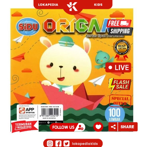 

KERTAS LIPAT ORIGAMI BESAR SIDU 16cm x 16cm [100 lembar] KERTAS SUKUNG