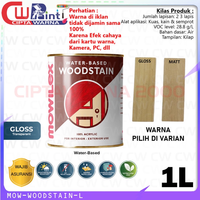 Mowilex Woodstain Clear Finish Cat Pelapis Kayu Gloss Matt 1 Liter - CwTc