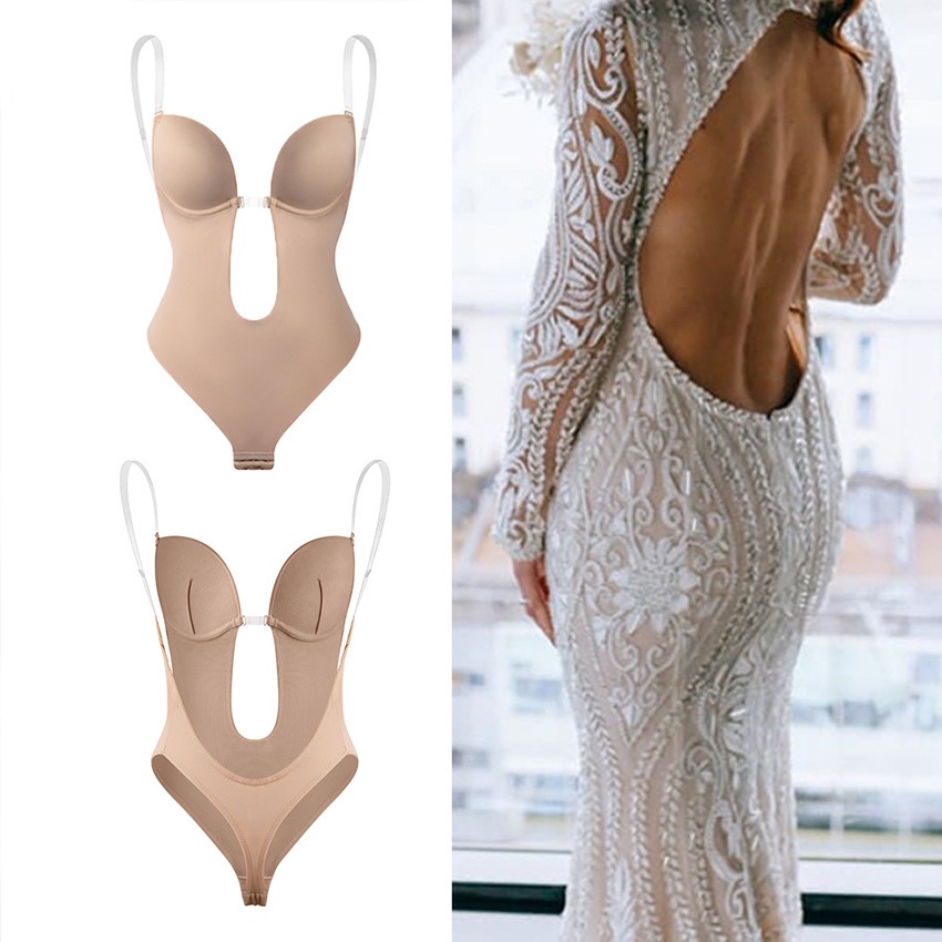 Women Shapewear Bodysuit Shapewear Deep V-Neck Body Shaper Backless V Bra Backless Bodysuit Korset