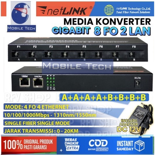 GIGABIT MEDIA CONVERTER 8 FO 2 LAN FIBER OPTIK KONVERTER NETLINK