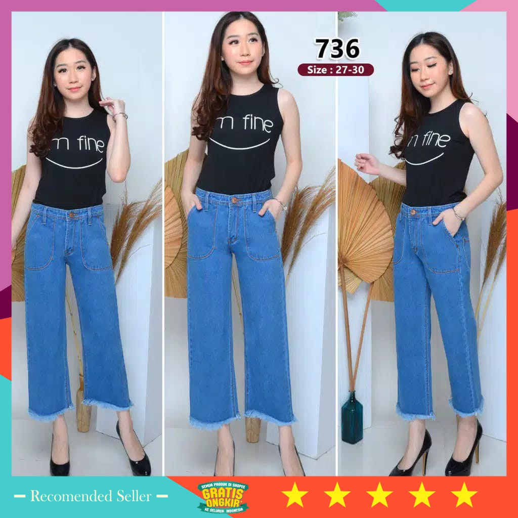 Celana Kulot Jeans Wanita Murah Style Korea Kekinian / [ Size 31 - 38 ] Asia Mode Celana Jeans Kulot