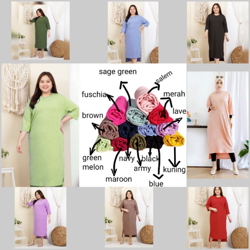 LD 120 TUNIK MIDI DRESS DASTER KAOS SUPER JUMBO BIGSIZE OVERSIZE BASIC POLOS HITAM LENGAN PANJANG WA