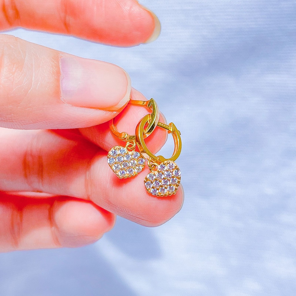 Anting jepit anak dan dewasa emas asli kadar 700 70 16k gantung love permata penuh giwang kerabu kli